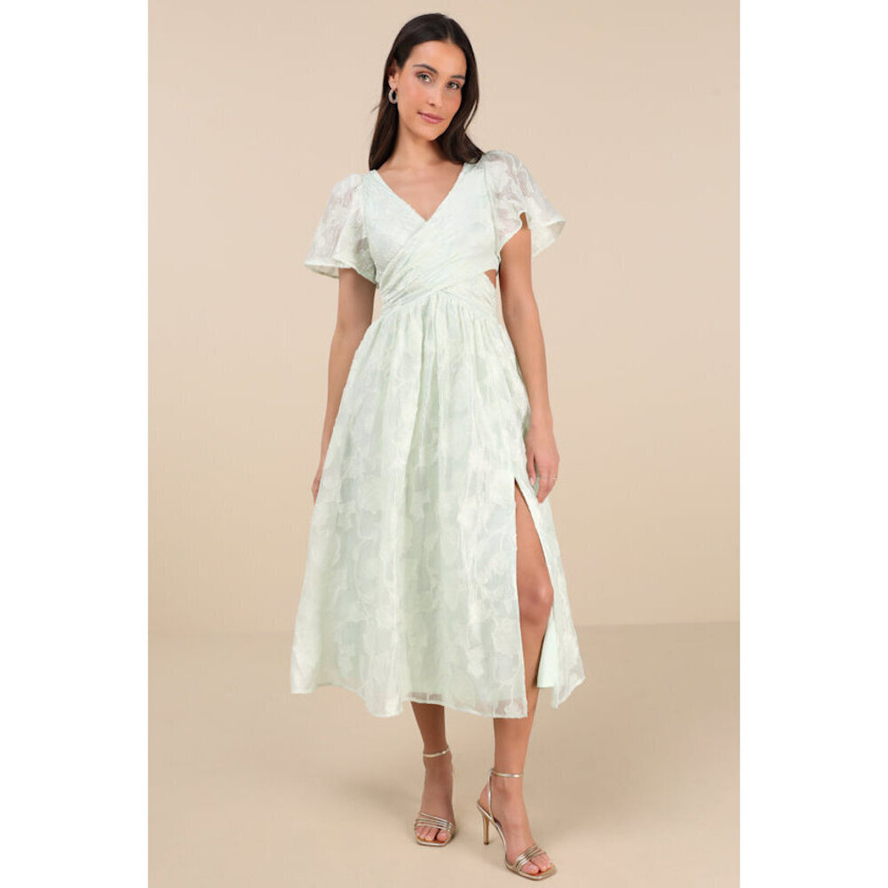 Lulus Hilly Light Mint Floral Jacquard Lace-up Midi Dress Green - Size S